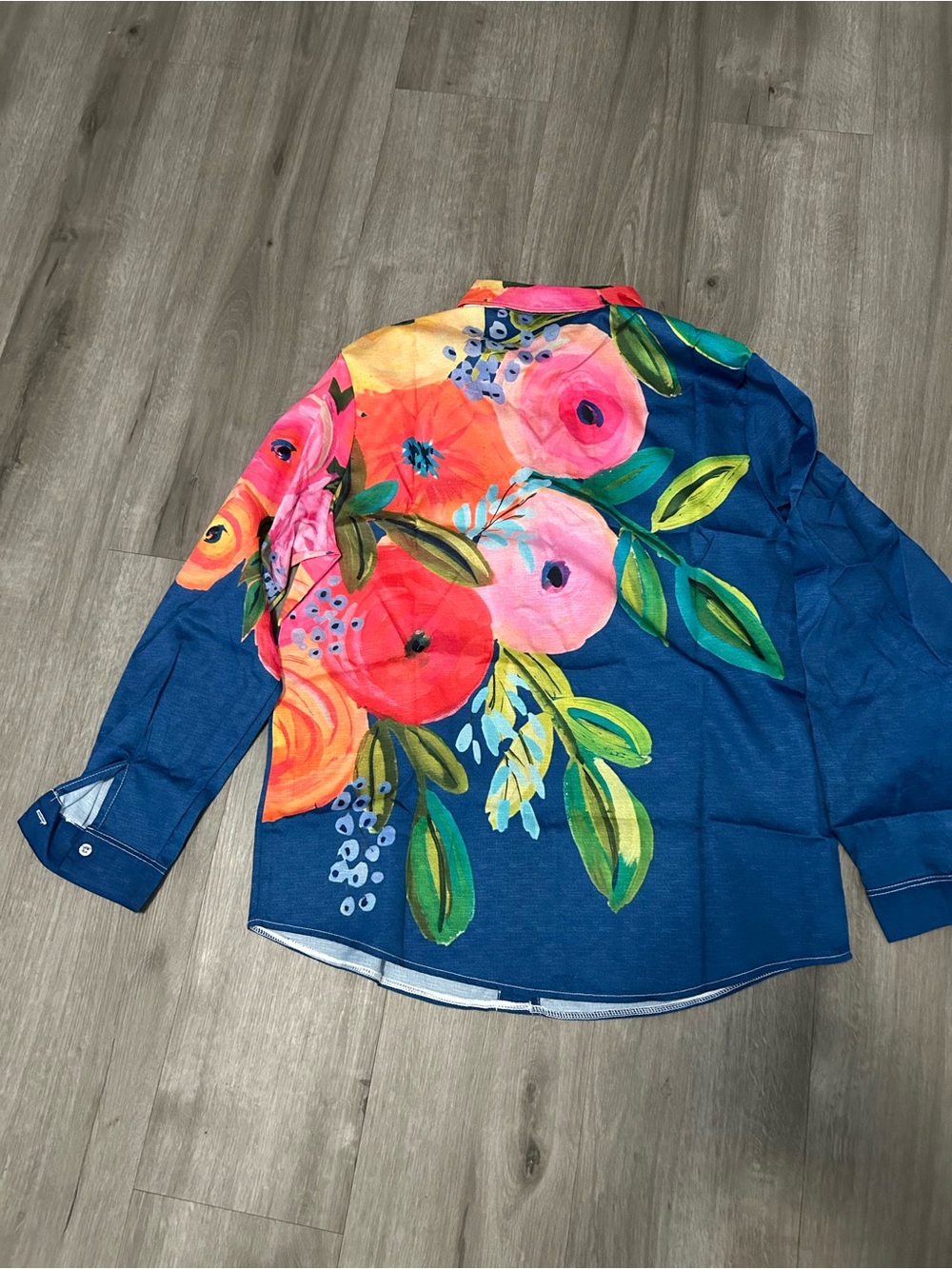 Floral Print Navy Button-Up Shirt - Picture 3 of 8